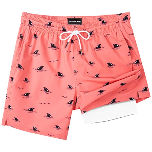 Image of SURF CUZ Mens Swim Trunks with Compression Liner Swim Shorts 7 inch Swimming Trunks Stretch 7 Inch Swim Suits Quick Dry