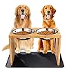 Yangbaga Hundenapf Holz, Höher Futterstation aus Bambus 2 Edelstahl Näpfer Schüssel mit silikonen Matte Erhöhter Futterspender für mittlere & größere Hunde