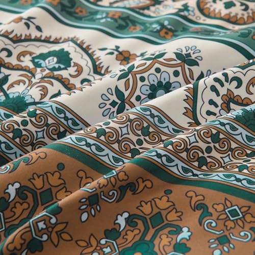 Image of Cottolester Boho Comforter Set Full Size,8 Pieces Brown and Green Bohemian Striped Bed in a Bag,Paisley Soft Microfiber Bedding Comforter Set