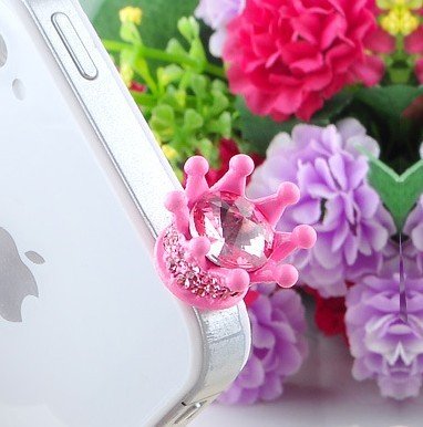 Dust Plug-earphone Jack Accessories Pink Crystal Queen Crown / Cell Charms / Dust Plug / Ear Jack for Iphone 4 4s / Ipad / Ipod Touch / Other 3.5mm Ear Jack(with Cutely Gift Box)
