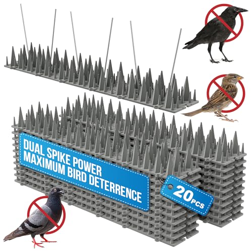 20 Pack Bird Spikes Deterrent - 20ft Pigeon Deterrent for Balcony. 3200 Spikes to Keep Birds Away. Bird Spikes for Outside to Keep Birds Away & Deter Barn Swallows from Nesting
