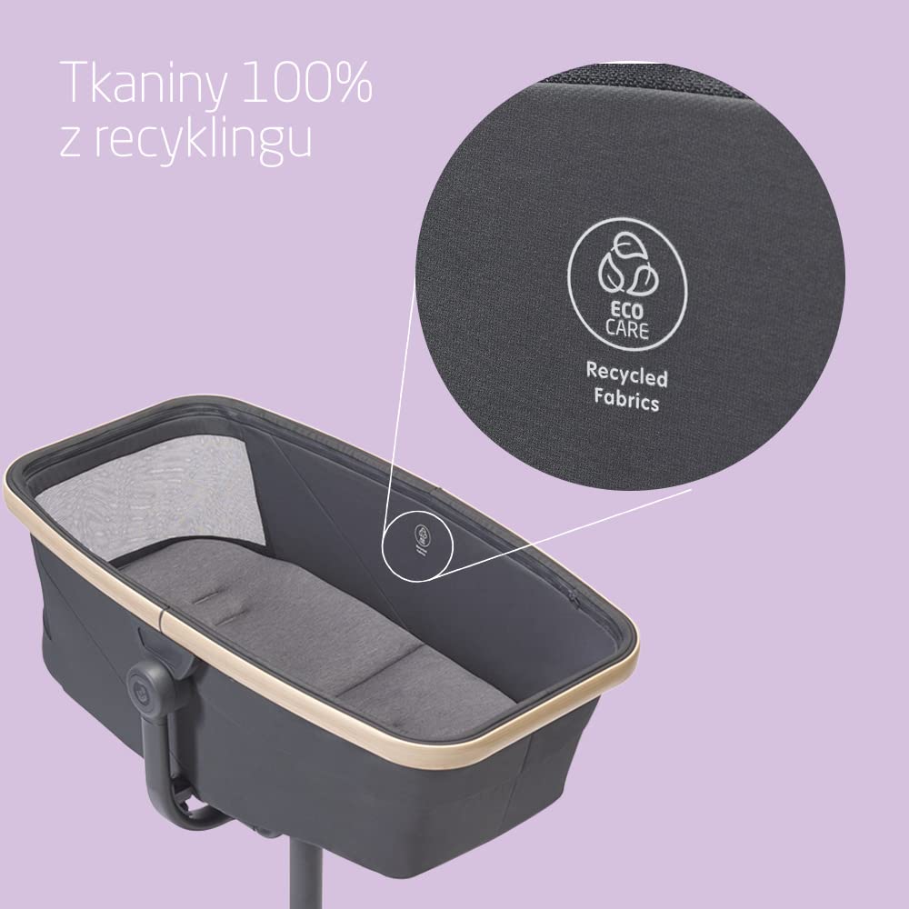 Maxi-Cosi Alba Uniwersalna gondola, łatwe zamienianie zwykłej gondoli na odchylaną i wysokie krzesełko, od urodzenia do 3 lat (15 kg), pasuje do Maxi-Cosi Alba Meal Kit, Beyond Graphite