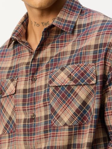 Image of The Souled Store: Blue Sails Men and Boys Long Sleeve Collared Neck Button Front Blue and Cream Checked Embroidered Regular Fit Cotton Linen Shirt