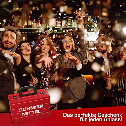 Schmiermittel Alkohol-Geschenk für Männer und Frauen, Geschenkidee im Werkzeugkoffer, 8 Spirituosen, verschiedene Geschmacksrichtungen, Koffer, Werkzeug, Schnaps, Likör, Jägermeister, Marille, Willi