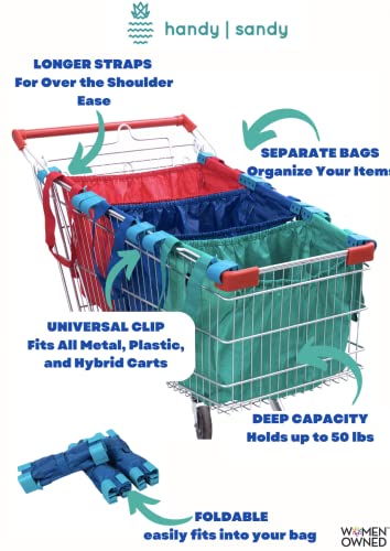 Handy Sandy Reusable Cart Grocery Shopping Tote Bag, Shopping Cart Bags, And Grocery Organizer (Bright Blue) #TOP6