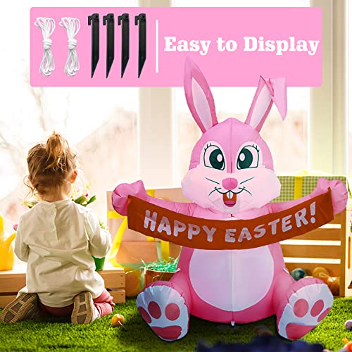 Caseeto 5 Ft Easter Inflatables Outdoor Decorations, Inflatable Easter Bunny Built-In Led Lights Blow Up Yard Decor Happy Easter Decorations For Holiday Party Outdoor Garden Lawn #TOP4