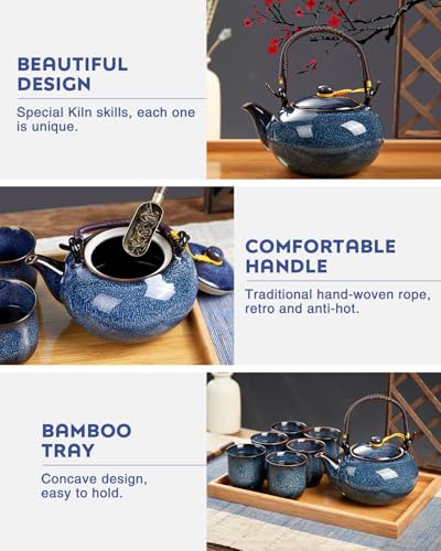 Service à thé japonais bleu pour moments de sérénité à six