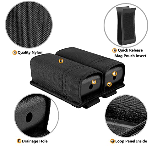 Krydex Double Pistol Mag Pouch, Nylon Magazine Pouch 9Mm With Quick Release Magazine Pouch Insert (Black) #TOP5