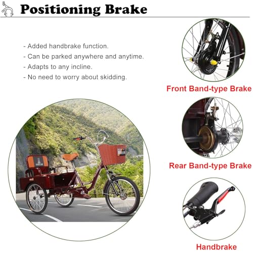 Triciclo para adultos con capacidad para pasajeros y carga, bicicleta de 3 ruedas de 20 pulgadas, triciclo ajustable en altura para hombres, mujeres y adultos mayores, ideal para ciclismo, salidas al aire libre y picnics (gris) miniatura 5