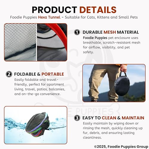 Image of Foodie Puppies Foldable Cats Enclosures Playground Portable Cat Tent with Circle Tunnel and Storage Bag - (Hexa Tunnel) Ideal for Training Indoor Cat Play Tunnel for Cats, Kittens and Small Animals