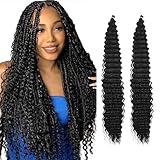 Curly Braiding Hair 18 Inch Ocean Wave Crochet Hair for Black Women Long Deep Wave Wet and Wavy Braiding Hair For Boho Braids (#1B, (Pack of 2))