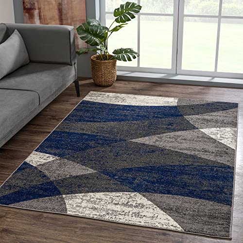 SANAT Teppich Vintage - Modern Teppiche für Wohnzimmer, Kurzflor Teppich in Blau, Öko-Tex 100 Zertifiziert, Größe: 140 x 200 cm