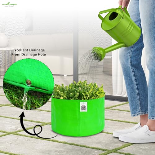 Image of Anandi Green's Premium HDPE Uv Protected 260 GSM Round Green Colour Plant Grow Bag, Suitable for Terrace and Vegetable Gardening Size 9x6 Inch Pack of 20