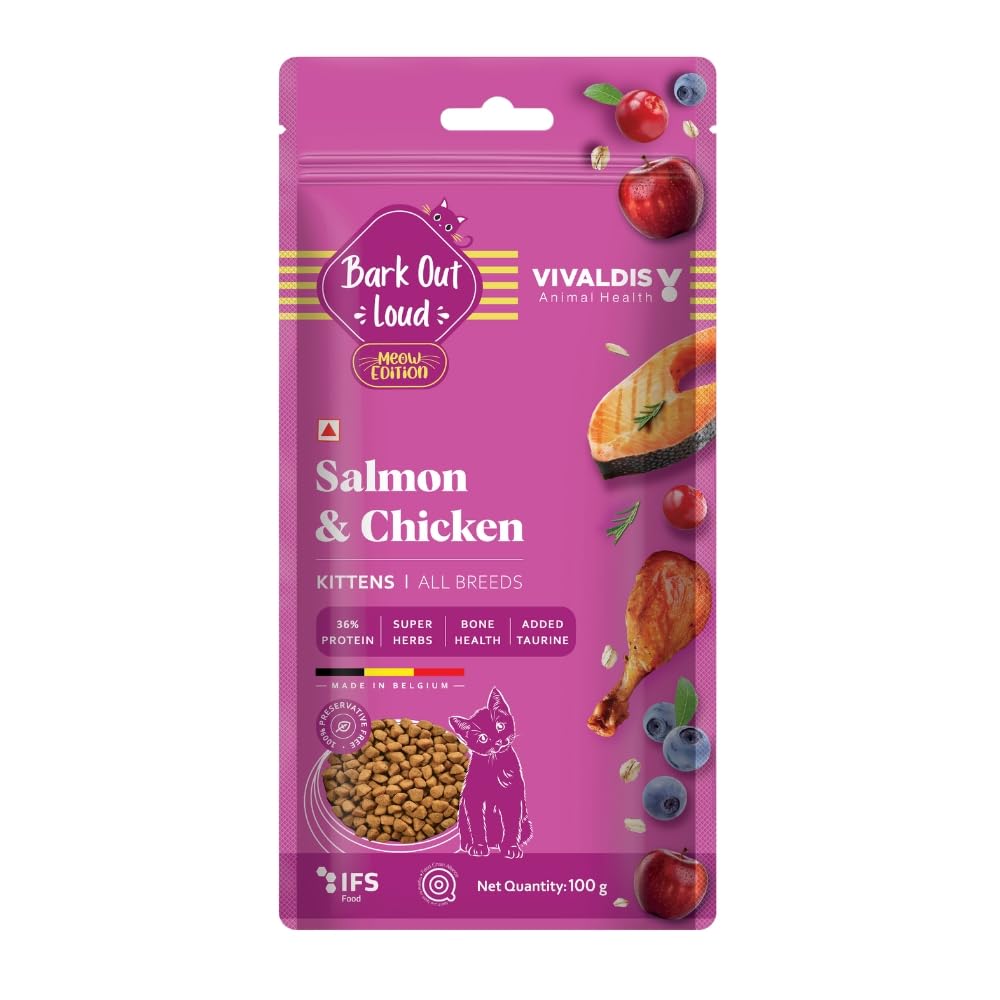 Bark Out Loud by Vivaldis - Kitten Dry Cat Food Chicken & Salmon 100 gm (B0CWDD12Q3) Amazon Price History, Amazon Price Tracker