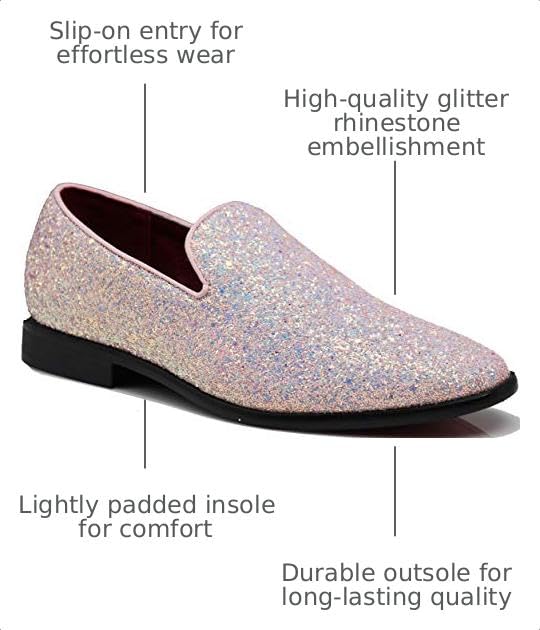 Image of SPK04 Men's Vintage Glitter Dress Loafers Slip On Shoes Classic Tuxedo Dress Shoes