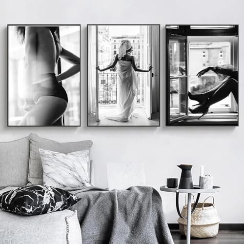 Toile peinture femme sexy dos nu tableau salon chic 3 pièces 40x60