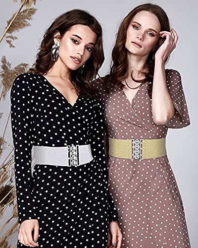SATINIOR 10 Pieces Wide Elastic Women Stretchy Belt Elastic Vintage Waist Buckle Belt Cinch for Women2