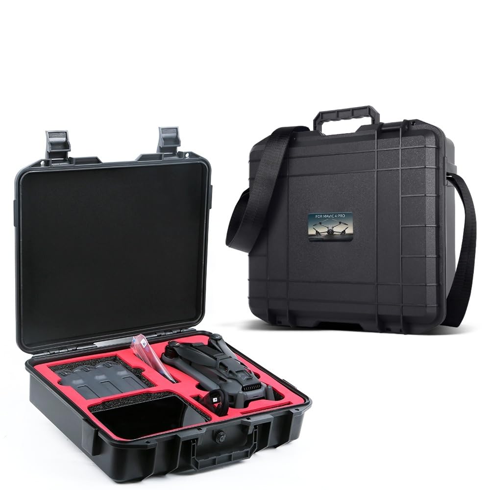 Twardy futerał do DJI Mavic 4 Pro – wytrzymała ochrona akcesoriów do dronów, wodoodporne, odporne na wstrząsy, do podróży, wędrówek i użytku na świeżym powietrzu, Czarny, Pasek do noszenia w środku
