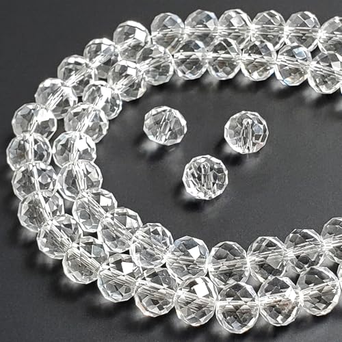 Image of 8mm Rondelle White Glass Beads for Jewelry Making, 300pcs Faceted Briolette Crytal Spacer Beads for Bracelet Necklace Earring