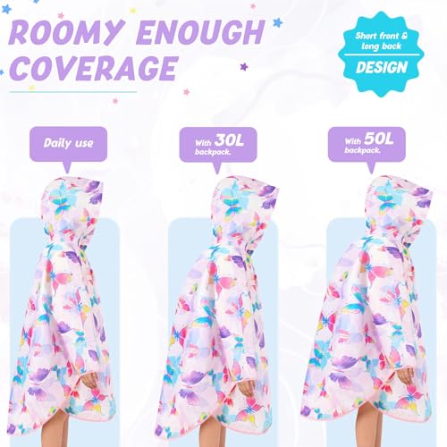 Image of WAWSAM Lightweight Rain Poncho Kids, Ponchos for Kids Waterproof Reusable Hooded, Kids Poncho Rain Jacket for Boys and Girls