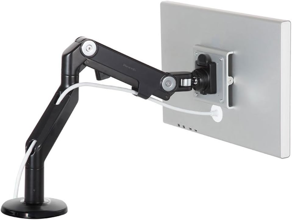 Humanscale M8 Adjustable Articulating Computer Monitor Arm - Both Mounts Clamp and Bolt Through Mount with Base - Silver with Gray Trim