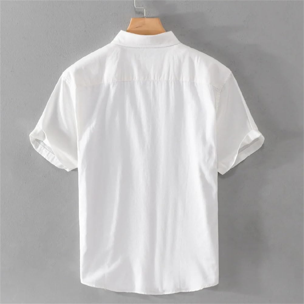 Men's Comfortable Solid Short Sleeved Casual Lapel Slim Shirt Button Beach Loose Shirts