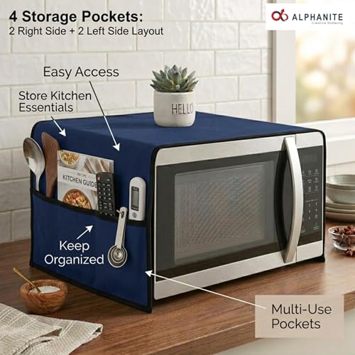 Image of Microwave Oven Top Cover - Durable, Dustproof, Waterproof Microwave Cover, Oven and Microwave Top Cover with Modern Design and 4 Side Pockets (NAVY BLUE, GENERAL)