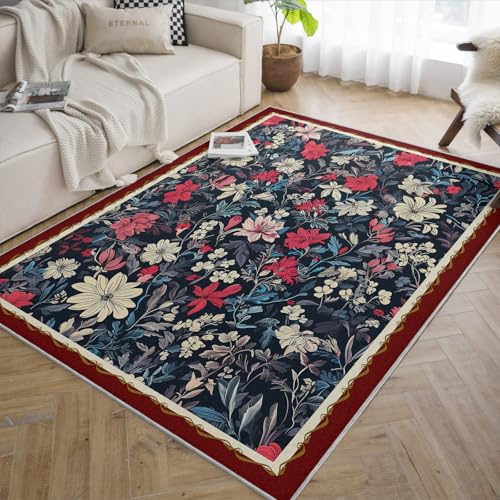 Tapis de salon 180x270cm fleuri lavable noir paillassons bohèmes - 5