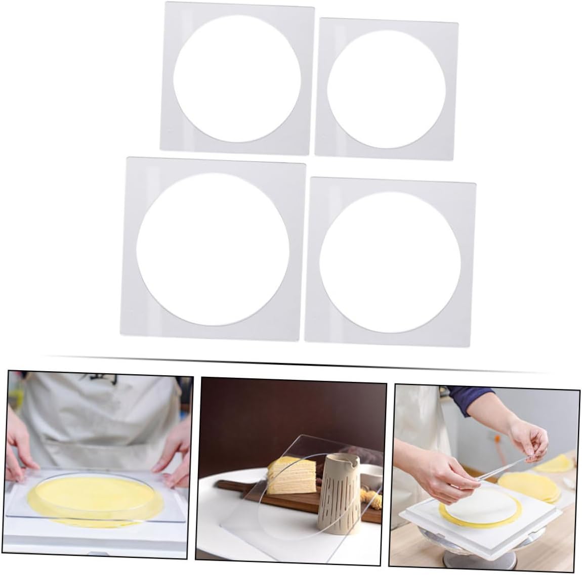 4pcs Cake Mold Set Acrylic Baking Tools with Scraping Plate Square Cake Board for Home Baking for Desserts