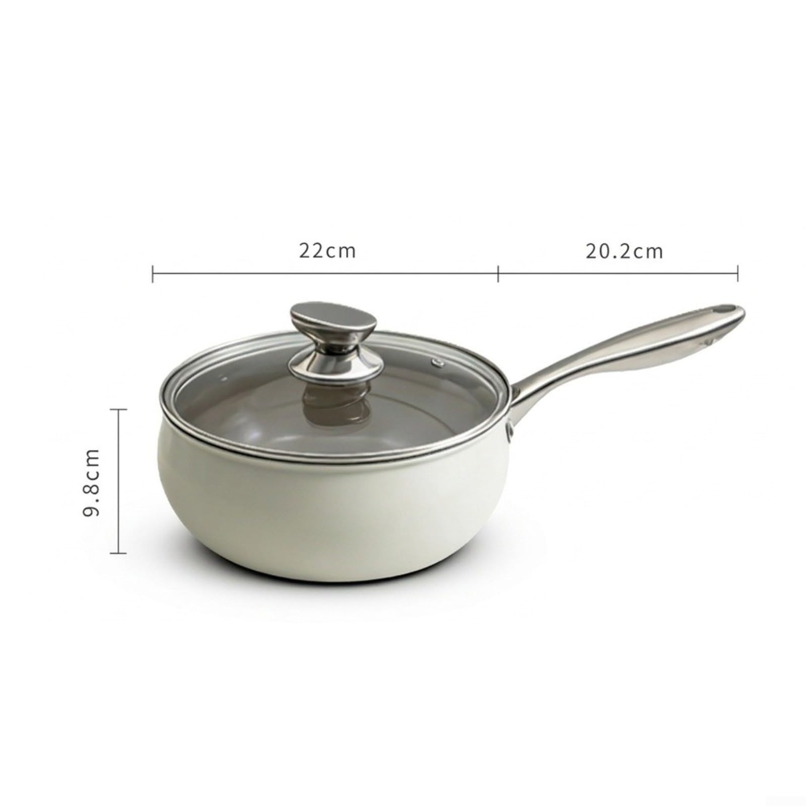 Metall Suppentopf Mit Glasdeckel Und Ergonomischem Griff, Gebogener Körper Für Induktion Und Gasherd, Robuster Kochtopf Zum Kochen Von Suppe Und Nudeln, Weiß(White)