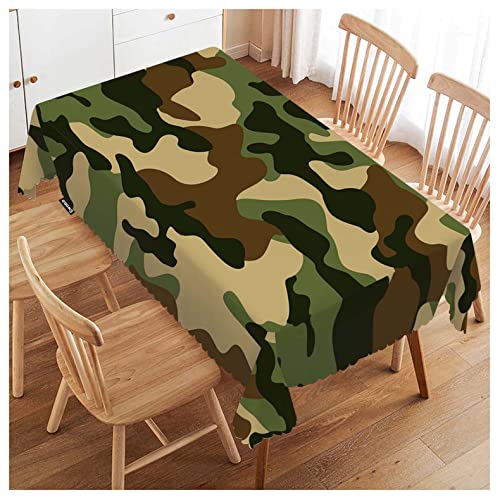 Swono Camouflage Tablecloth Beige Black Military Camouflage Oblong Table Cloth Decorative Table Cover for Kitchen, Party Banquet and Holiday Tablecloth, 52x70 Inch(4-6 Seats)