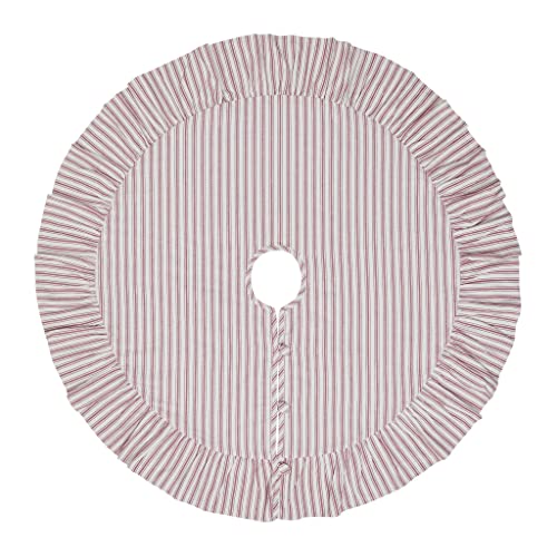 Timeless Ticking Red Mini Tree Skirt, Country Farmhouse Vintage Christmas & Holiday Decor, Red & White Stripe, 21" Diameter #TOP1