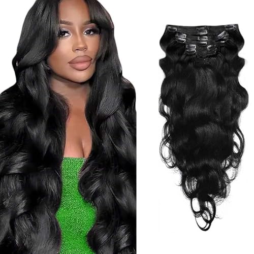 minuo #1B Natural Black Clip in Hair Extensions Human Hair 14 Inch