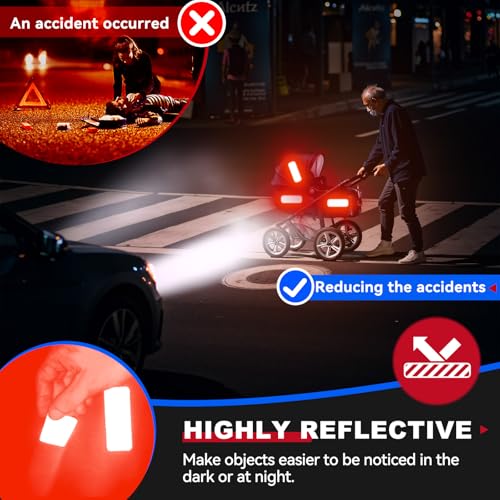 Image of PHIXBEAR 20 Pcs Super Reflection Reflective Stickers, Safety Reflective Tape for Car Bike Mailbox Helmet, Red Tape Outdoor Waterproof 3.15 inch X 1.18 inch