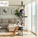 PawHut Arbre à chat de sol au plafond, Tour d'escalade pour chat ajustable de 91 po à 98 po avec 2 condos, hamac et poteaux à gratter en sisal, pour intérieur, Centre d'activité multi-niveaux, Gris foncé