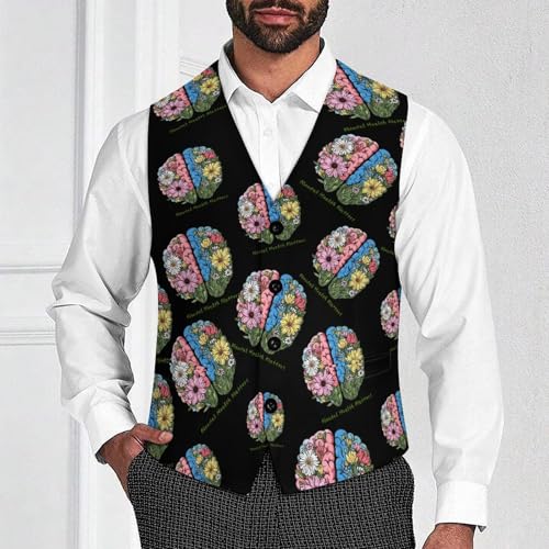 Mental Health Matters Floral Brain Suit Vest for Men Waistcoat Dressy V Neck Button Down Sleeveless Business Jacket Coat4