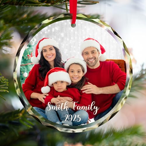Personalized Christmas Ornaments - Custom Photo Crystal Glass Ornament, Made in USA, Family, Baby's, Pets, First Xmas Decor by Soul Decor