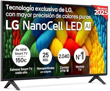 LG 43NANO80A6B - TV 43", 4K NanoCell, Smart TV, LED IA, WebOS 25,...