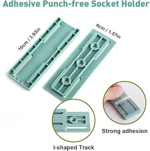 Miniatura 2 de 18 soportes adhesivos para enchufes sin perforaciones, fijador de regleta de alimentación con regleta de alimentación autoadhesiva para organizar