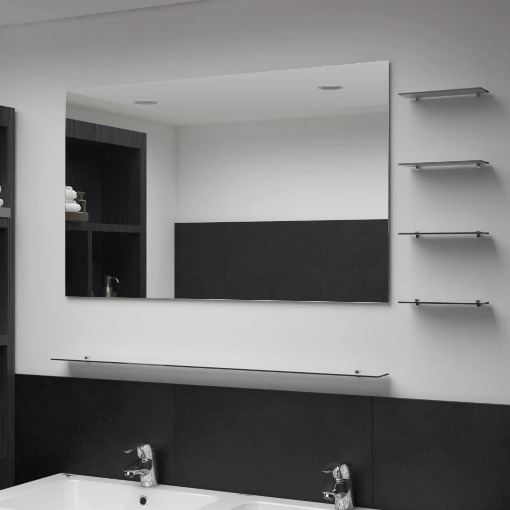 Wandspiegel mit 5 Ablagen silbern 100×60 cm gehärtetes Glas, rechteckiger Kosmetikspiegel mit Ablage für Badezimmer, Schlafzimmer, Flur, Makeup und Rasur