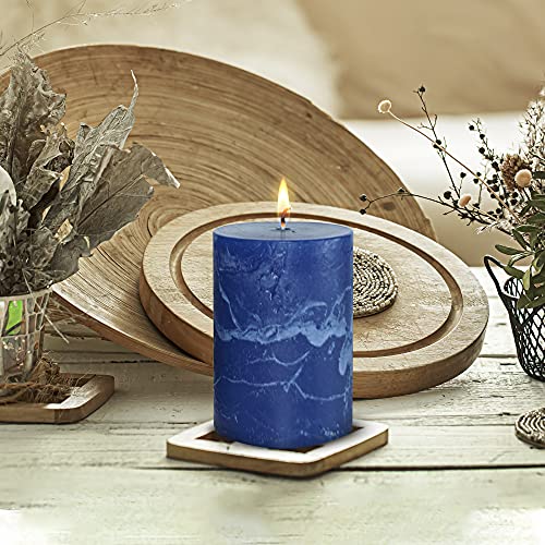 Simply Soson Rustic 3X4 Classic Blue Pillar Candles Set Of 3 - Unscented Candles - Large Candle For Candle Holders - Velas Decorativas - Blue Candles Pillar - Colored Candles Fall Pillar Candles Bulk #TOP5