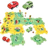 YOOYID Plastic Floor Puzzles for Kids Ages 3-5 with 2 Cute Vehicles, Race Tracks for Kids 3-5, Puzzle Racer Kids Car Track Set, Toys for 3 4 5 6 Year Old Boys Girls, STEM Toys for Kids