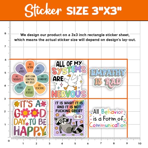 Image of MAIANEY [10Pcs, 3 inchx3 inch] Funny Mental Health Stickers, Self Care Vinyl Decal for Laptop, Water Bottle, Journal, Therapy Motivation Quote Stickers for Adults Teens, Aesthetic Waterproof