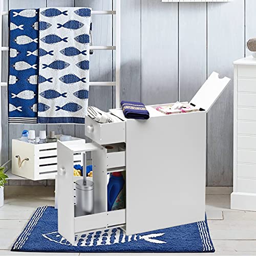 GIANTEX Armario de Estrecho de Madera con 2 Cajones, Armario Lateral Extraíble, Mueble Auxiliar de Almacenamiento, Organizador Estrecho para Baño, Cocina, Salón (Blanco) - imagen 7