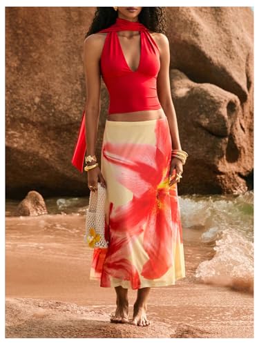 Women's Floral Skirt Summer Vacation Drop Waist Boho Long Skirts3