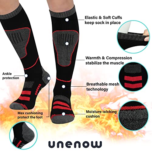 Image of Merino Wool Ski Socks 2 Pairs, Thermal Knee High Warm Socks for Snowboarding, Hiking, Cold Weather, Snow, Hunting