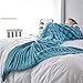 Mermaid Tail Blanket, Saplit Handmade Knitted Warm Sofa Quilt Living Room Sleeping Bag for Adults and Kids 180cm x 90cm (Light blue)