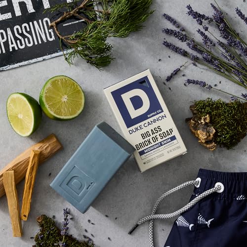 Image of Duke Cannon Big Brick of Soap - Sandalwood + Lavender Scent - Large Triple-Milled Bar Soap for Men, Long-Lasting, Moisturizing with Natural Oils, Supports U.S. Veterans, Midnight Swim (10 oz.) | Sandalwood + Lavender Scent - Triple-Milled Men's Bar Soap - Deep-Cleansing Bath Bar