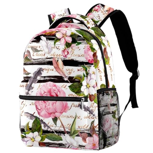 Sac à dos d'école pivoine rose de 29.4x20x40cm pour voyage décontracté