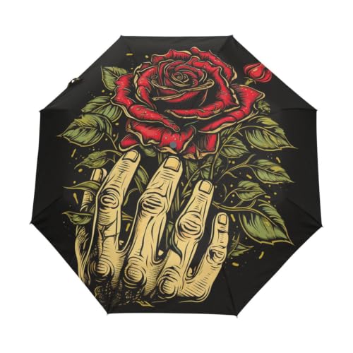 Parapluie pliant automatique rouge et rose doré ultra-léger pour voyage
